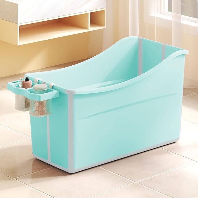 Collapsible Baby Bathtub Foldable Bathtub for Toddler Portable Large Foldable Bath Tub Bathtub for Kids Petite with Thermometer and Storage Basket (Green)-CubbioJoy
