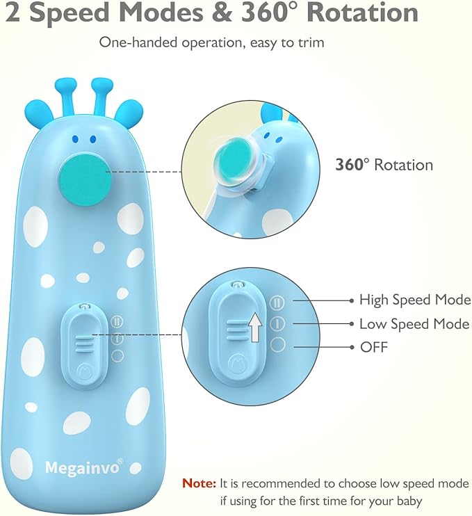 Baby Nail Trimmer Electric Baby Nail File Safe Baby Nail Clippers with Light 10 Grinding Heads Queit Baby Nail Polish Grooming Kit for Newborn Infant Toddler Toes Fingernails Care - Blue-CubbioJoy