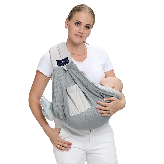 CUBY Mesh Baby Sling Carrier, Breathable Lightweight Baby Wraps Sling with Adjustable Strap- Easy to Wearing Soft Front Facing Baby Slings for Newborn Infant Toddler Carry Up to 40lbs(Gray Mesh)-CubbioJoy