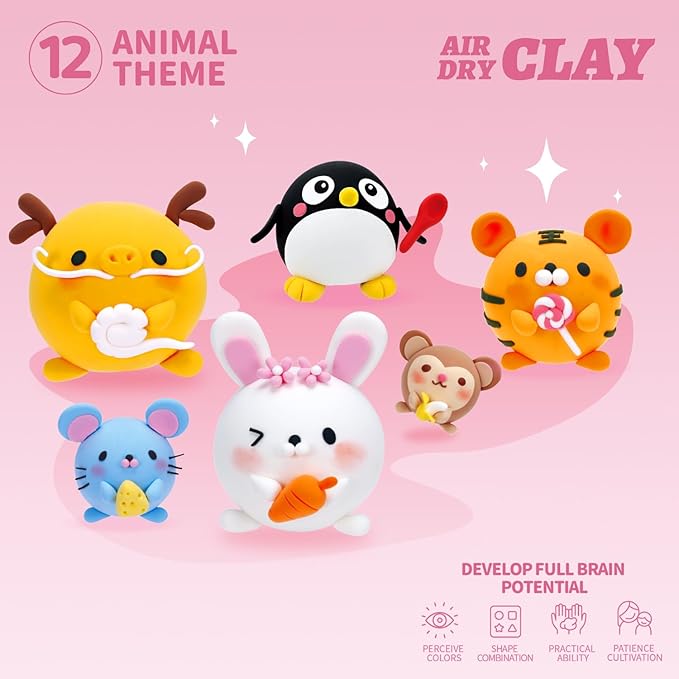 Air Dry Clay Kits - Modeling Clay for Kids, Ultra Light & Soft, Safe & Non-Toxic, DIY Airdryclay Kit with Sculpting Tools and Tutorials, Creatible Art Crafts Toys Gifts for Boys Girls-CubbioJoy
