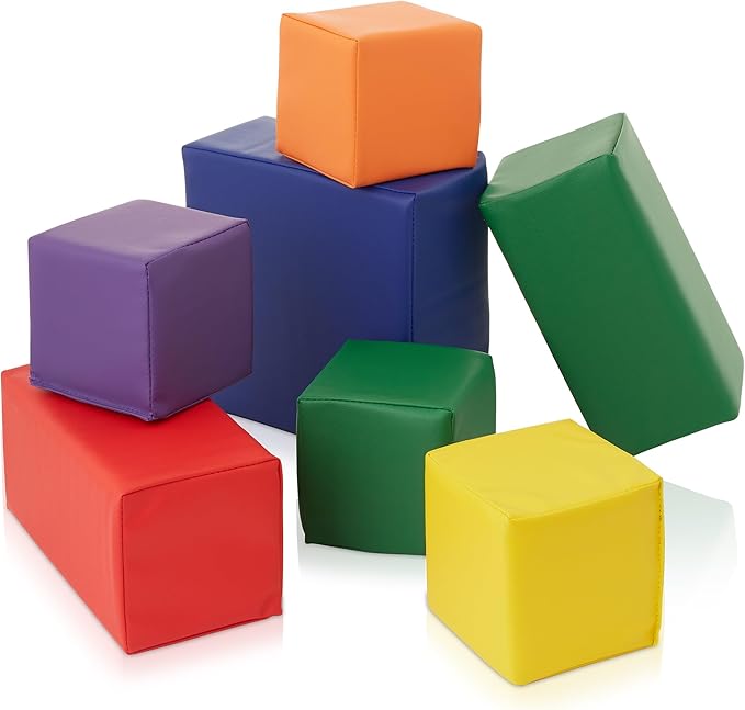 Casafield Large Toddler Foam Building Blocks (7-Piece Set), Soft Play Kids Stacking Cubes, Assorted Colors and Sizes for Daycare, Nursery, Preschool-CubbioJoy