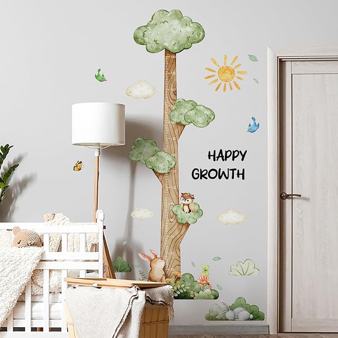 3D Cartoon Height Growth Chart for Kids Wall Stickers Removable DIY Jungle Animals and Plants Height Sticker Peel and Stick Sun White Clouds Wall Art Decor for Nursery Kids Bedroom Living Room-CubbioJoy