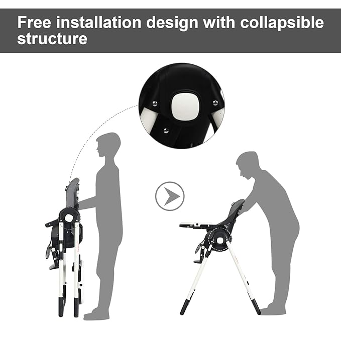 INFANS High Chair for Babies & Toddlers, Foldable Highchair with Multiple Adjustable Backrest, Footrest and Seat Height, Removable Tray, Detachable PU Leather Cushion, Built-in Rear Wheels (Dark Grey)-CubbioJoy