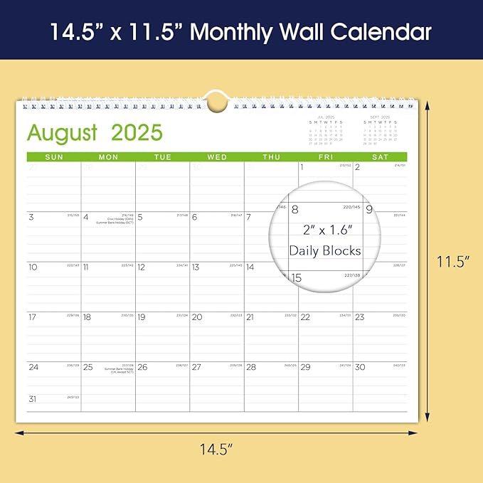 Calendar 2025-2026: Large Monthly Wall Calendar for Planning & Organizing, 17 Months Hanging Calendar from August 2025 to December 2026, Size 14.5” x 11.5”-CubbioJoy