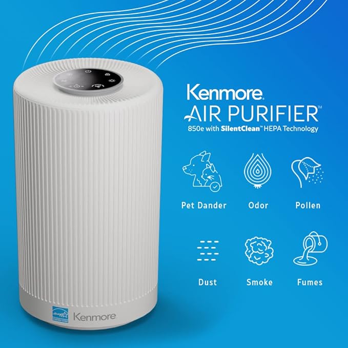 Kenmore PM1005 Air Purifier with H13 True HEPA Filter, Covers Up to 850 Sq.Foot, 25db SilentClean 3-Stage HEPA Filtration System for Office & Bedroom-CubbioJoy