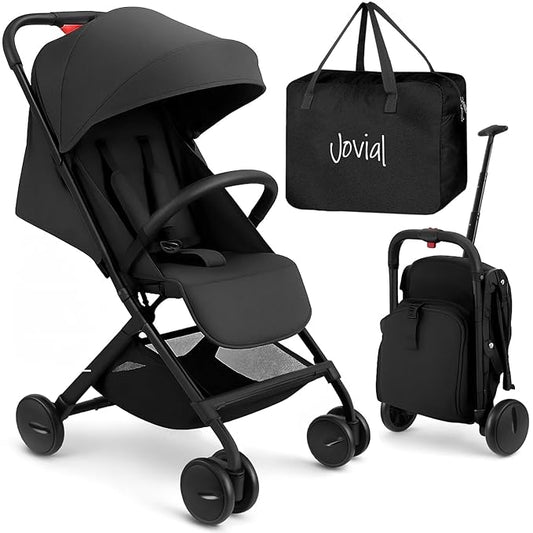 Jovial Lightweight Travel Baby Stroller - One-Hand Folding Compact Stroller with Multi-Position Reclining System - Retractable Sun Canopy, Extra-Large Storage Basket - Includes Airplane Storage Bag-CubbioJoy