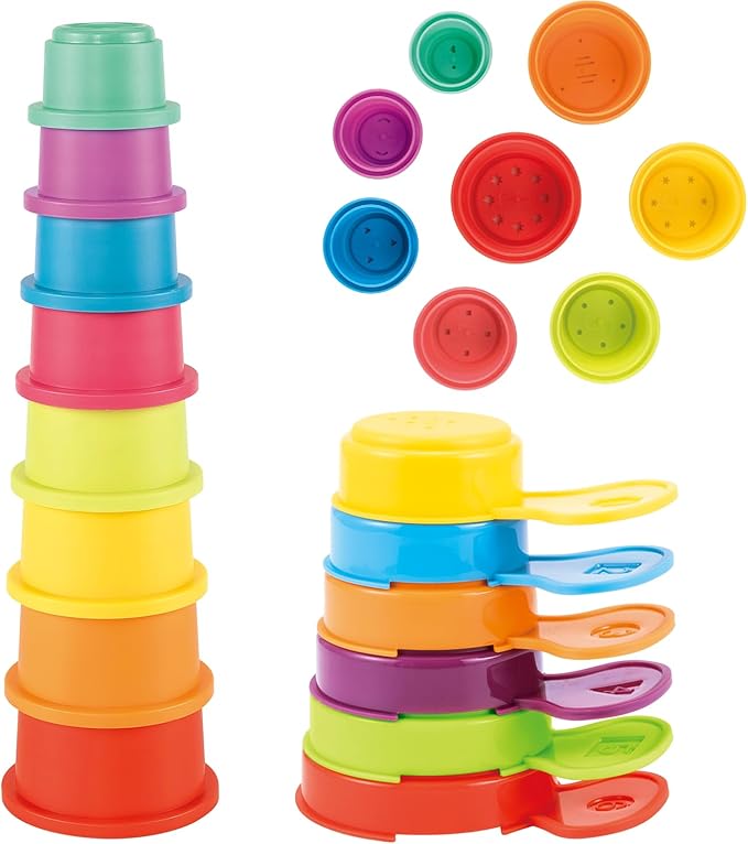Bath Toys, 14 PCS | Safe & Educational Stacking Cups and Spoons with Numbers | Mold Free & Easy Grip Bath Toys for Baby and Toddler | Bathtub Water Toys with Early Learning Color & Shape Recognition-CubbioJoy