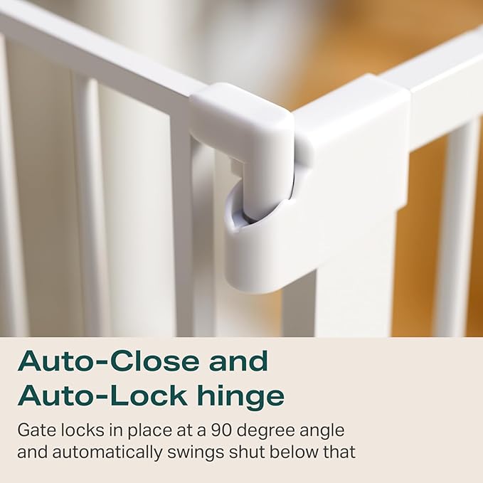 Cumbor 2 Pack 29.7-46" Baby Gate for Stairs, Mom's Choice Awards Winner-Auto Close Dog Gate for doorways, Easy Install Pressure Mounted Pet Gates indoor, Easy Walk Thru Wide Safety Gate for Dog, White-CubbioJoy