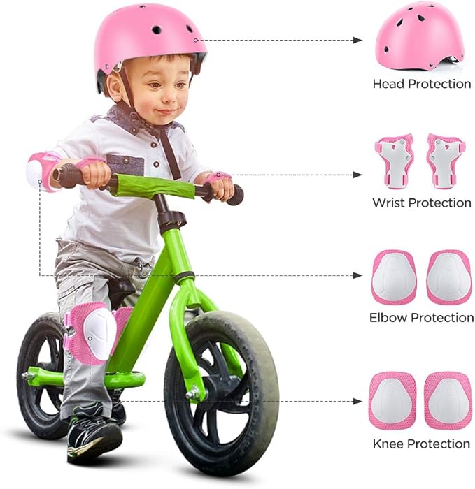DaCool Kids Bike Helmet Set Skateboard Knee Pads - Kids Helmet Elbow Pads Wrist Guards Adjustable for 3~10yrs Girl Boy Kids Protective Gear Set for Sport Cycling Bike Roller Skating Scooter-CubbioJoy