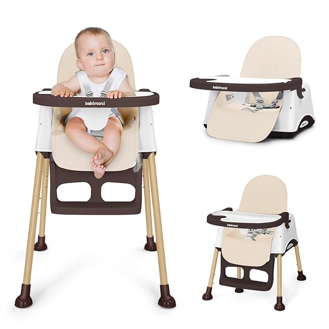 3 in 1 High Chairs for Babies and Toddlers, Convertible High Chair, High Chair with Foot Rest and Double Tray, Easy to Clean, Compact and Versatile, Perfect for Growing Kids, Cream-CubbioJoy