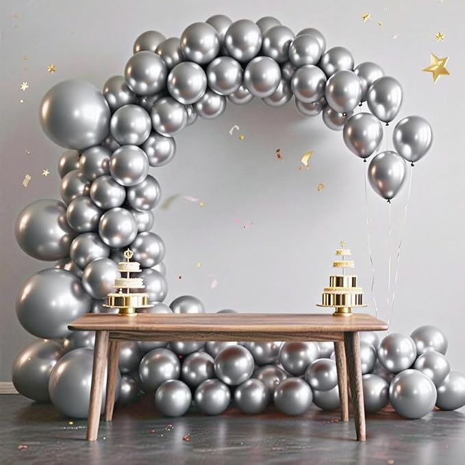 140pcs Metallic Silver Round Balloons Different Sizes 18 12 10 5 Inch Latex Balloons for Arch Decoration Party Balloon Kit for Graduation Birthday Party Wedding Balloon Baby Shower Decoration-CubbioJoy