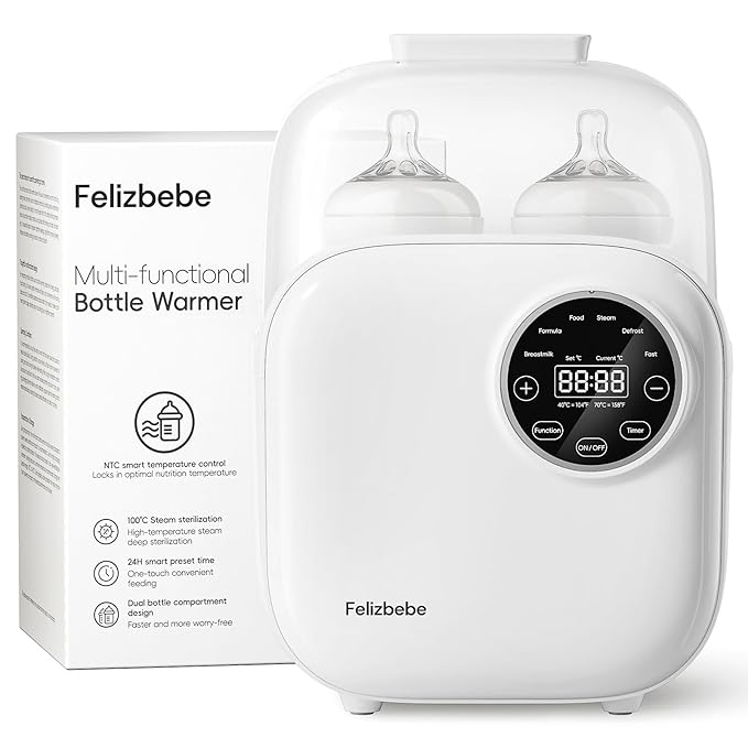 Baby Bottle Warmer, Felizbebe 10-in-1 Bottle Warmers for All Bottles, Detachable Body for Easy Cleaning, Accurate Temperature Control, Timer, Sterili-zing,Milk Warmer for Breastmilk or Formula-CubbioJoy