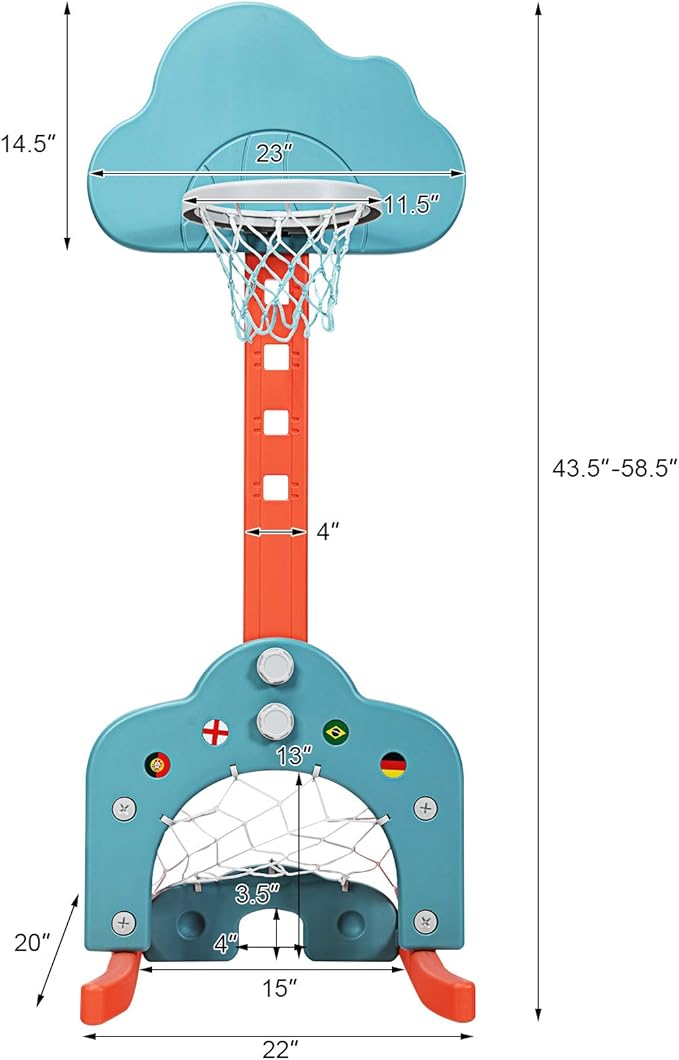 Costzon Kids Basketball Hoop, Toddler Sports Activity Center w/ 5 Adjustable Height Levels, Basketball Soccer Golf Game Set, Indoor Outdoor Basketball Hoop Set Gift for Baby Infant-CubbioJoy