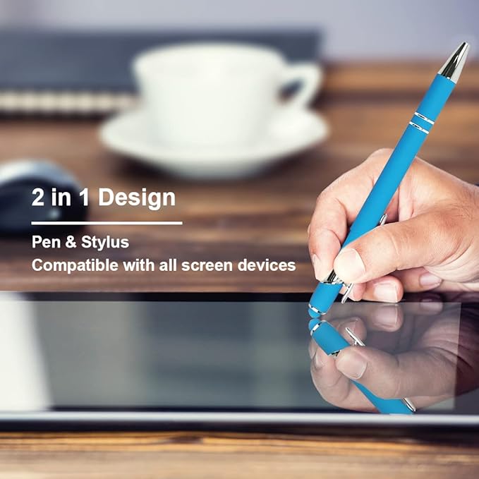 Ballpoint Pen with Stylus Tip, Soft Touch Click Metal Pen, 1.0mm Medium Point, Black Ink, 12 Count(4 Colors)-CubbioJoy