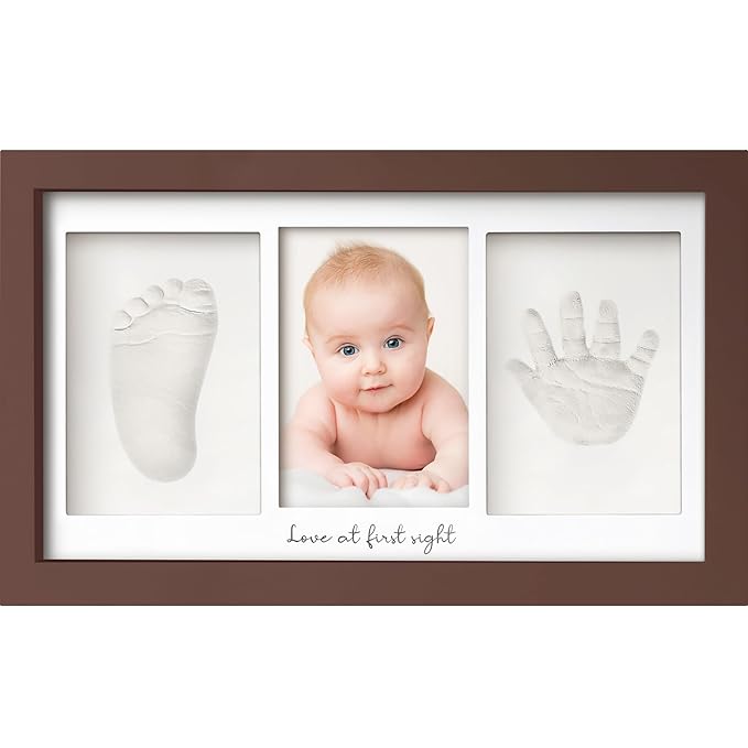 Baby Hand and Footprint Kit - Clay Handprint Keepsake Frame, Newborn Nursery Picture Frame, Personalized New Mom Gifts for Baby Shower & Registry (Cedar)-CubbioJoy