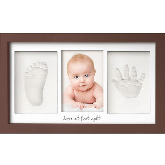 Baby Hand and Footprint Kit - Clay Handprint Keepsake Frame, Newborn Nursery Picture Frame, Personalized New Mom Gifts for Baby Shower & Registry (Cedar)-CubbioJoy