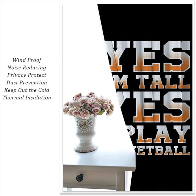 Basketball Blackout Curtains for Boy Girl Room Darkening Decor,Sport Theme Motto Dark Background Bedroom Living Room Home Rod Pocket Thermal Insulated Window Curtain/Drapes Panel,42x63 Inch…-CubbioJoy