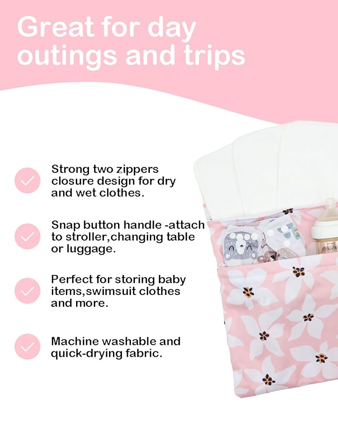 ALVABABY 3 Cloth Diaper Wet Dry Bags Waterproof Reusable with Two Zippered Pockets Travel Beach Pool Daycare Soiled Baby Items Yoga Gym Bag for Swimsuits or Wet Clothes Small Medium Large 3L-ZM26-CubbioJoy