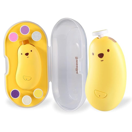 Baby Nail File Electric, Gentle Rechargeable Nail Trimmer, Baby Nail Clippers Grooming Kit Manicure Set for Infant Toddler or Adults, 6 Grinding Head Replacement Pads Yellow-CubbioJoy