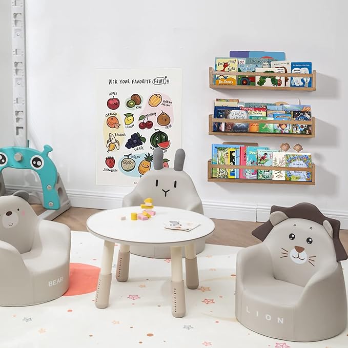 AZSKY Nursery Shelves Light Walnut Floating Book Shelf Organizer for Baby Nursery Décor Wall Book Shelves for Kids Room 24 Inch Wood Wall Ledge Shelves for Bathroom Kitchen Spice Rack a Set of 3-CubbioJoy