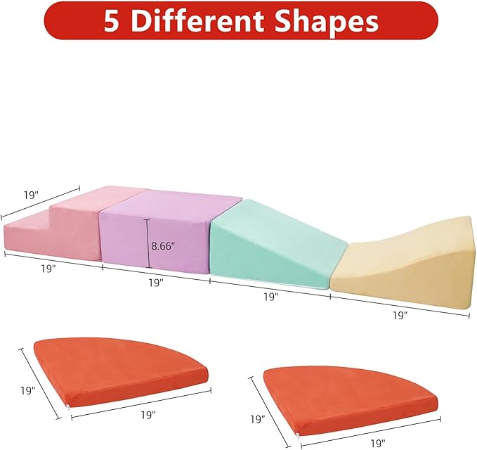 6-Piece Soft Suede Toddlers Climbing Toys, Baby Foam Climbing Blocks, Waterproof Foam Play Gym Climber Structures for Toddler Babies, Indoor Climb and Crawl Activity Play Set-CubbioJoy