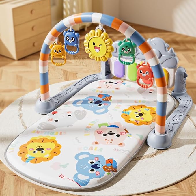 Alive Lovely Baby Gyms Play Mats, Musical Activity Center Baby Piano Gym Mat, Music and Lights Tummy Time Padded Mat for Newborn Newborn 0 to 3 6 9 12 Months-CubbioJoy