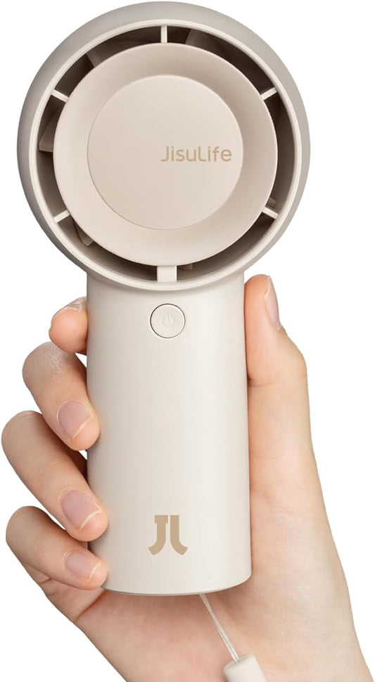 JISULIFE Handheld Portable Turbo Fan [16H Max Cooling Time], 4000mAh USB Rechargeable Personal Battery Operated Mini Small Pocket Fan with 5 Speeds for Travel/Outdoor/Vacation/Concerts - Brown-CubbioJoy