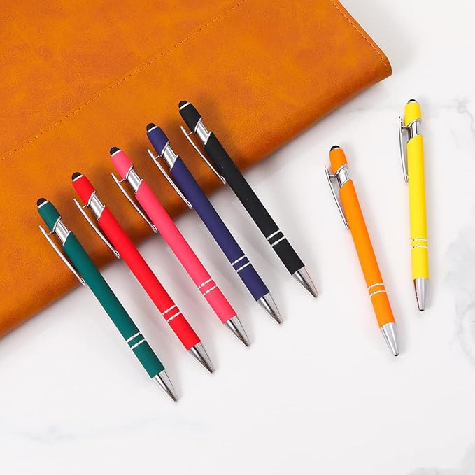 Ballpoint Pen with Stylus Tip, Soft Touch Click Metal Pen, 1.0mm Medium Point, Black Ink, 12 Count(Red)-CubbioJoy