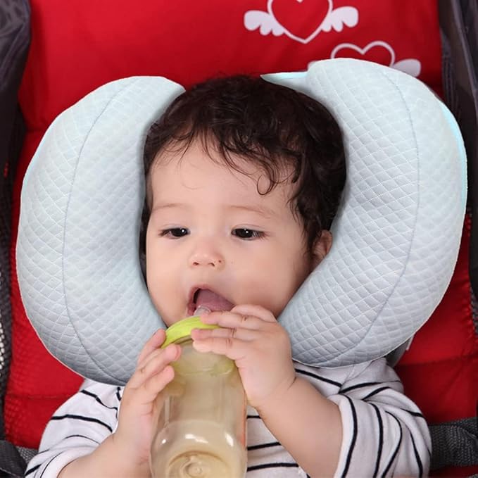 Baby 2 in 1 Travel Cushion, Banana Shape Baby Neck Head Support Travel Pillow Stroller Insert Cushion for Kids, Toddler, Blue-CubbioJoy