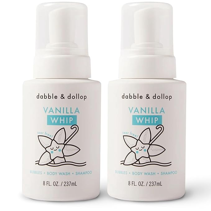 Dabble & Dollop Vanilla Body Wash & Shampoo – 3-in-1 Natural Bubble Bath for Kids, Made in USA, No Parabens or Sulfates, Vegan, Gluten-Free, Tear-Free (10oz, Pack of 2)-CubbioJoy