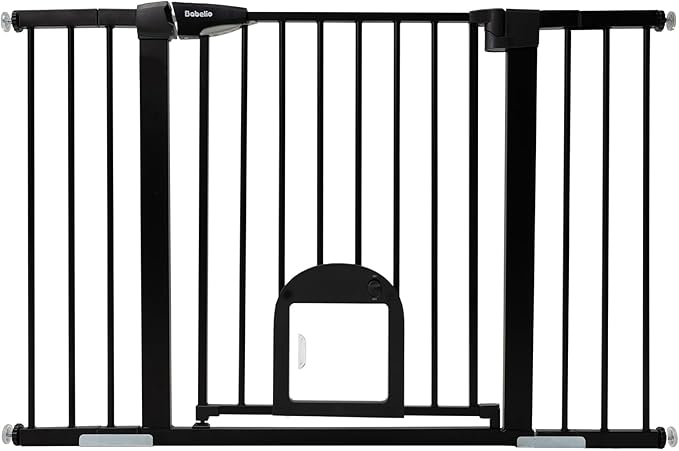 Babelio 36.5-57" Extra Wide Baby Gate with Cat Door,Auto Close&Two Way Swing,Pressure Mounted Dog Gates for Stairs,Doorways,Includes 4 Wall Cups and 3 Extension Pieces,Black-CubbioJoy