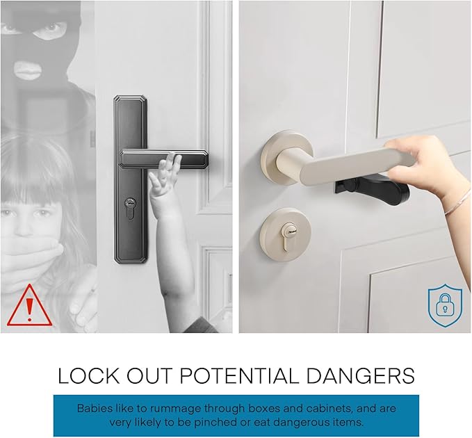 Child Proof Door Lever Lock - 3 Pack - Door Locks for Kids Safety - Door Knob Child Proof - Baby Proofing 3M Adhesive - Door Handle Child Proof - Baby Safety Locks for Toddlers - Black-CubbioJoy