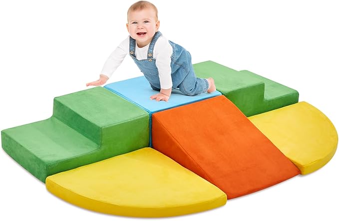6 Pieces Climbing Toys for Toddlers, Climb & Crawl Soft Foam Block Activity Play Set, Foam Play Gym Climbing Blocks, Toddler Climbing Toy Indoor, Soft Foam Toys for Kids Crawling and Sliding-CubbioJoy