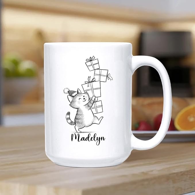 Customized Name Cat Lover Ceramic Mug Gift For Cat Mom/Dad/Family/Friends, Personalized Cats Coffee Mug 11 15Oz, Cute Cats White Accent Cup Gift For Birthday Christmas Thanksgiving, Animal Teacup-CubbioJoy