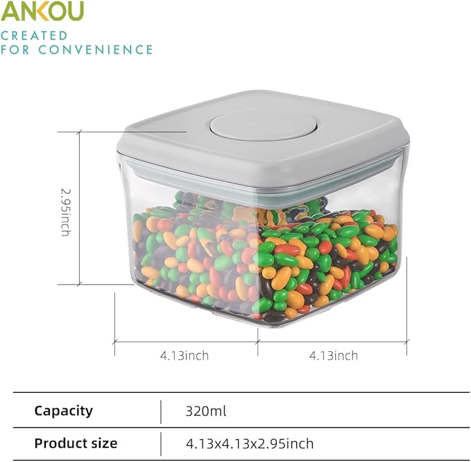 Ankou Airtight Food Storage Container - 0.32 QT （380ml Small Pop Up Food Containers With Lids, Bpa Free Stackable Container for Sugar Tea Candy- 8 Labels - Clear-CubbioJoy