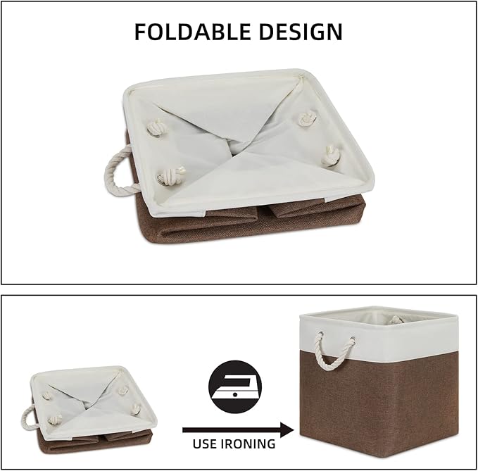 Bidtakay Collapsible Rustic Cube Storage - Brown Cloth Baskets with Handles, 13x13x13 Inch, Set of 3 Fabric Storage Bins-CubbioJoy