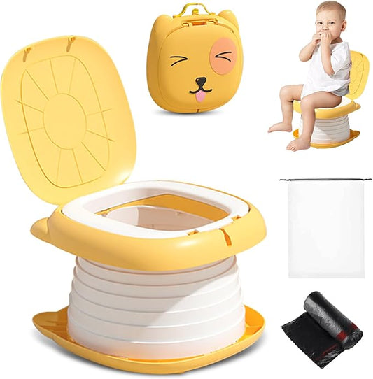 2025 Upgraded Portable Potty Training, Travel Potty for Toddler, portable toilet for kids Foldable, Apply to Seat Emergency Toilet for Camping, Outdoor,Car, Indoor (Yellow)-CubbioJoy