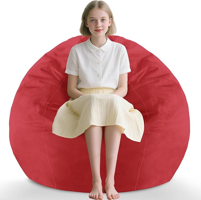 2FT Bean Bag Chair, Comfy Bean Bag Chairs with Memory Foam Filled, Fluffy Beanbag Sofa with Dutch Velvet Cover, Teardrop BeanBag Chairs for Living Room, Playroom - Red-CubbioJoy