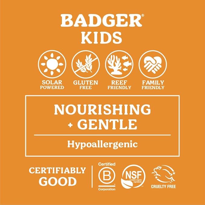Badger Kids Mineral Sunscreen Cream SPF 40, 98% Organic Ingredients, Zinc Oxide Sunscreen for Kids Face & Body, Water Resistant, Reef Friendly, Hawaii Approved Broad Spectrum Sunblock, 2.9 fl oz-CubbioJoy