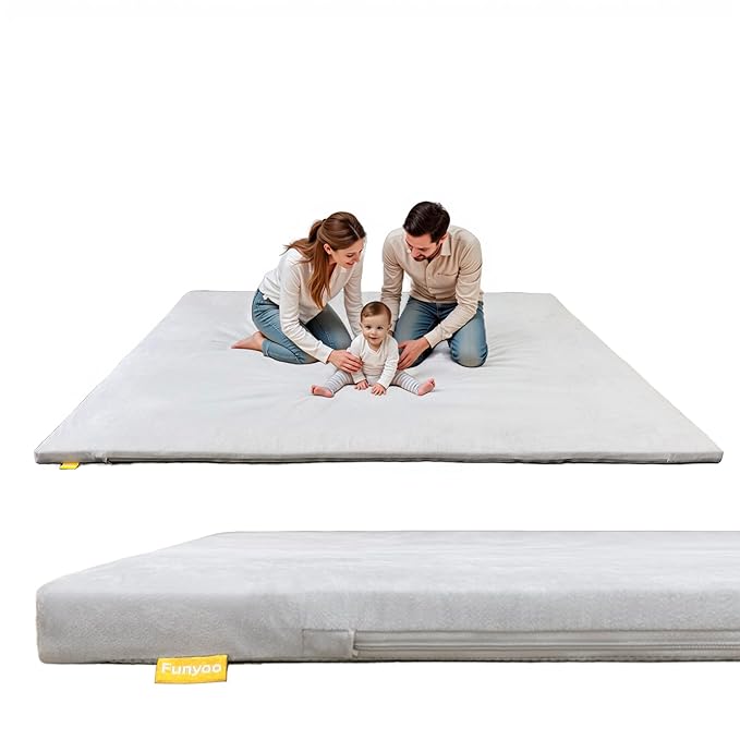 79" ×71" Padded Baby Play Mat for Floor, 1.2" Thick Memory Foam Mat with Machine Washable Cover, Soft Tummy Time Crawling Playmat with Non-Slip Bottom, Fits 79" x71" Playpens-CubbioJoy