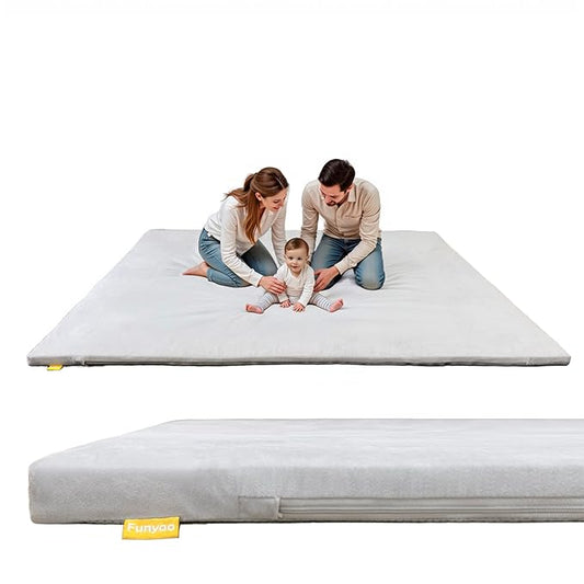 79" ×71" Padded Baby Play Mat for Floor, 1.2" Thick Memory Foam Mat with Machine Washable Cover, Soft Tummy Time Crawling Playmat with Non-Slip Bottom, Fits 79" x71" Playpens-CubbioJoy