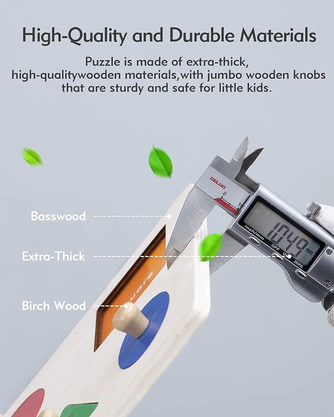 Boby Montessori Puzzles for Babies 12-18-24 Months, Wooden Jumbo Knob Peg Puzzle Shape sorter for Toddlers 1-3 Year Old, Early Learning Sensorial Toys (Shapes & Size Sorting Puzzle)-CubbioJoy