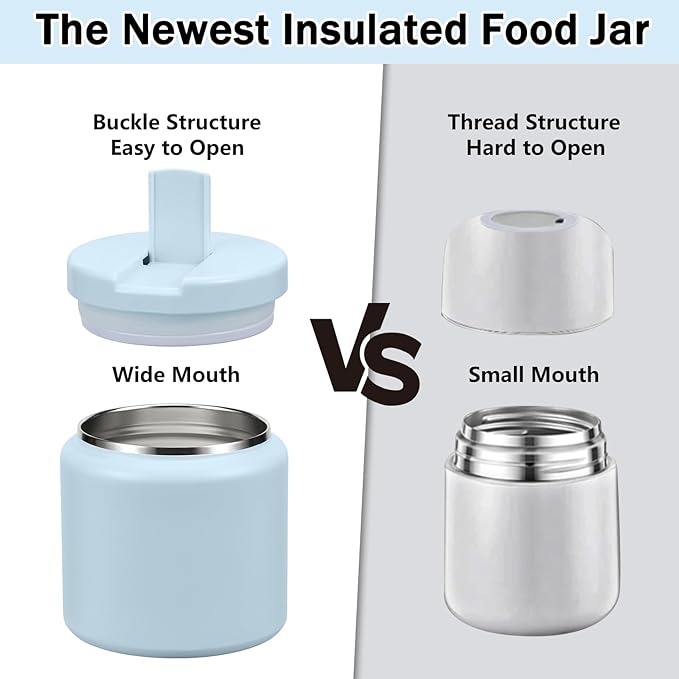 26oz Kids Thermos for Hot Food, Insulated Vacuum Food Jar with Buckle Lid, Stainless Steel Wide Mouth Leak Proof Insulated Lunch Container for School Picnic Travel, Blue-CubbioJoy