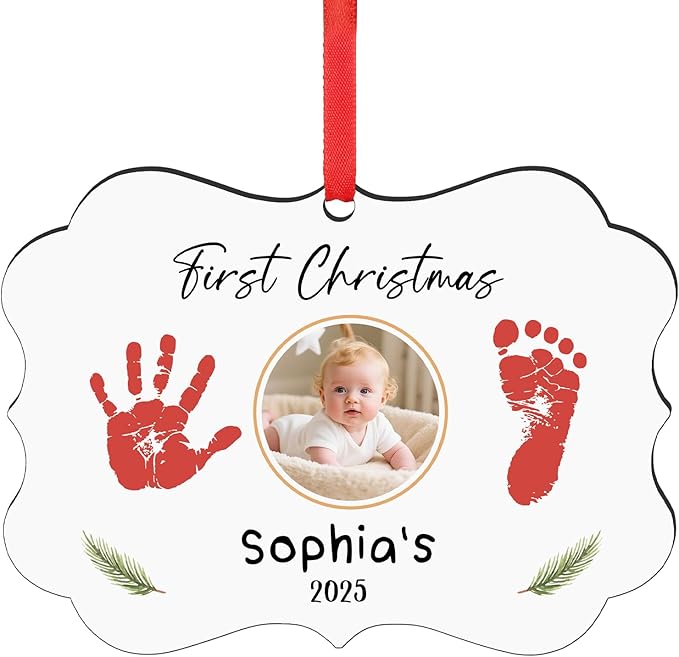 Baby Hand and Footprint Ornament - Baby Frist Christmas Ornament 2025 with Custom Photo, Name, Date - Personalized Baby Gifts, Newborn Keepsake, New Mom Gifts-CubbioJoy