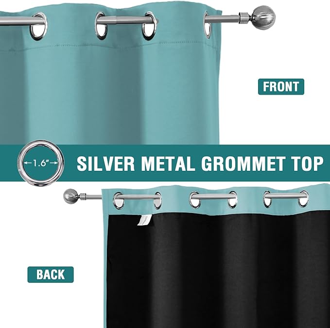 ChrisDowa 100% Blackout Curtains 45 inch Long for Bedroom with Black Liner, 2 Thick Layers Total Blackout Thermal Insulated Grommet Window Curtains 2 Panels Set (Aqua, 42 x 45 Inch)-CubbioJoy