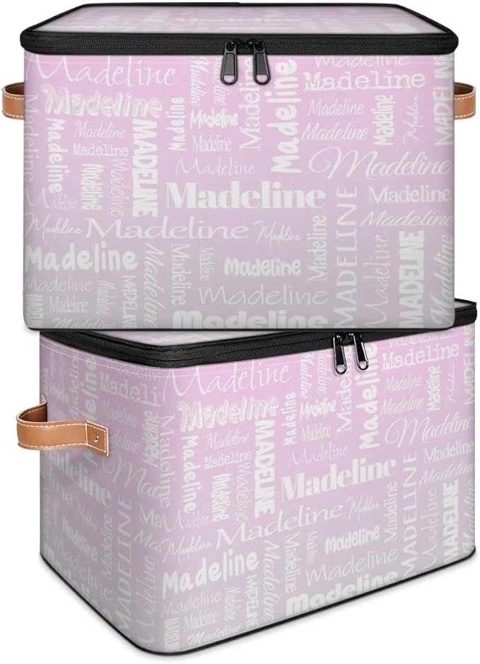 Custom Storage Basket with Name, Personalized Storage Bins with Zipper Lid, Foldable Fabric Storage Box Large capacity with Handle Grey Pink Gradient-CubbioJoy