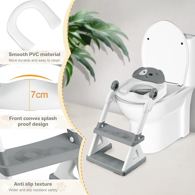 2 In 1 Potty Training Toilet Seat & Toddler Step Stool, Bottom Triangle Stability Toddler Toilet Seat, Adjustable Step & Seat Height Potty Seats (Grey)-CubbioJoy