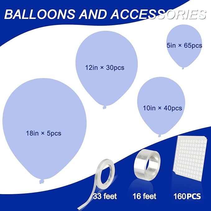 140pcs Light Blue Round Balloons Different Sizes 18 12 10 5 Inch Latex Balloons for Arch Decoration Party Balloon Kit for Graduation Birthday Party Wedding Balloon Baby Shower Decoration-CubbioJoy