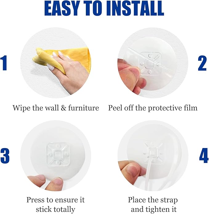 15 Pair Furniture Anchors for Baby Proofing, No Drill Upgraded Self-Adhesive Secure 168 Pound Furniture Prevent Falling Anti Tip Earthquake Straps for Child Safety-CubbioJoy