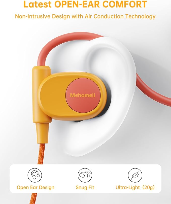 Kid Headphones for School, Air Conduction Open Ear Headphones, 3.5mm Jack Wired Cord, Ultra-Comfort, Ergonomic and Lightweight Design Perfect for School and Outdoor Activities-Orange,Purple,-CubbioJoy